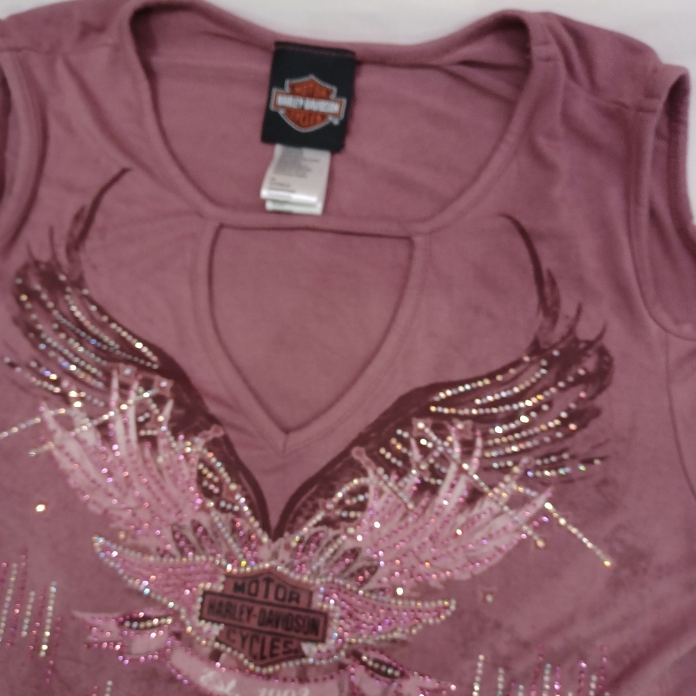 Harley-Davidson Women's Dusty Rose Cold Shoulder Tee - Picture 5 of 7